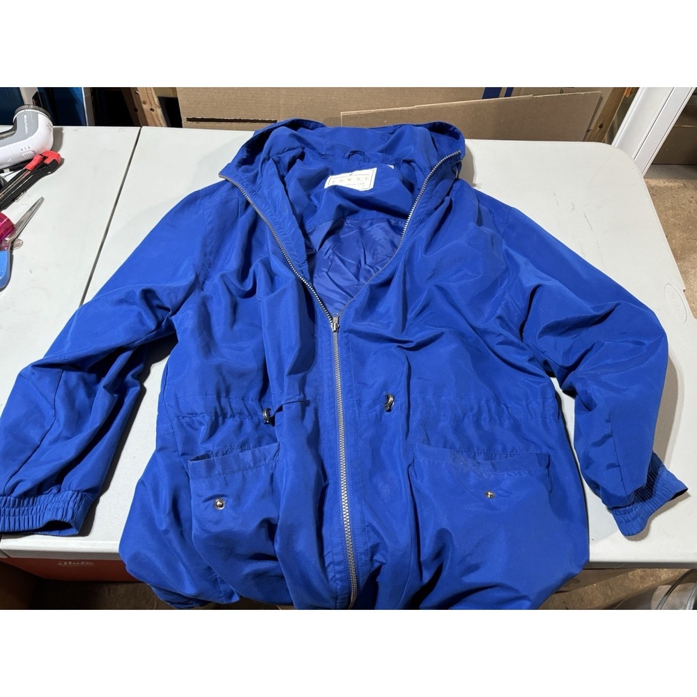 Towne by London Fog Blue Hooded Quilted‎ Lined Utility Jacket Women's Medium